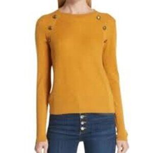 Veronica Beard Merino Wool Sweater Mustard Yellow Crewneck Buttons Size M Preppy